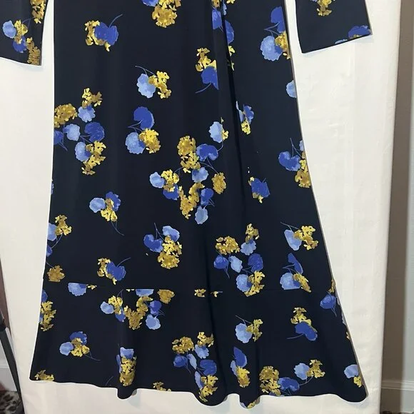 TALBOTS Women’s Midi Dress Size 8 FLORAL JERSEY TWIST FIT & FLARE Blue Stretch - Picture 10 of 12